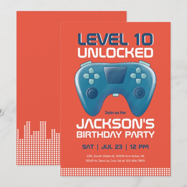 Video Games Level Unlocked Gamer Boy Birthday Invitation (Front/Back)
