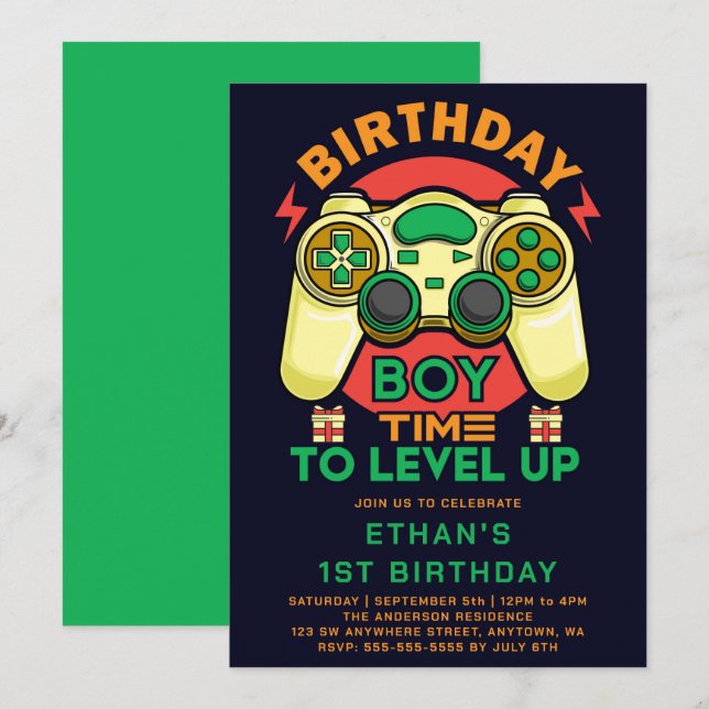 Video Games Level Up Birthday Party Invitation (Front/Back)