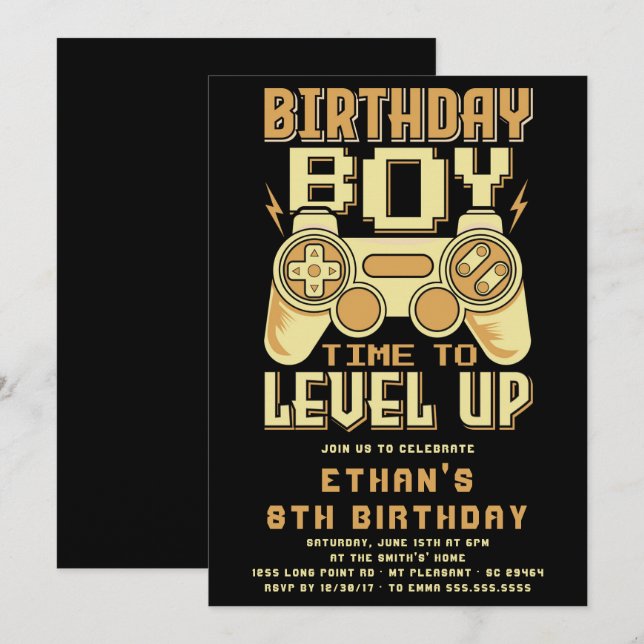 Video Games Level Up Birthday Party Invitation (Front/Back)