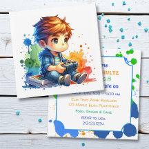 Video Gaming Paint Splatter Boy's Birthday Invitat