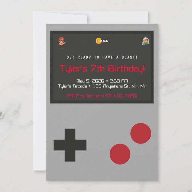 Vidéo Jeu Anniversaire Fête Invitation (Devant)