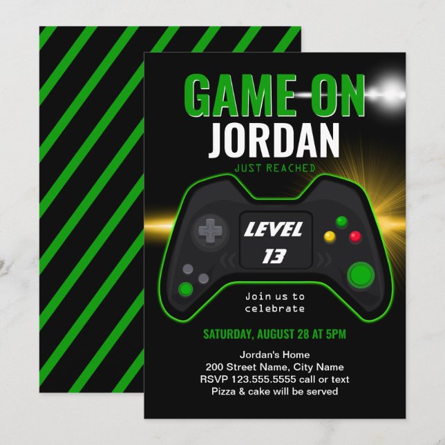 Vidéo Jeu Anniversaire Fête Invitation (Devant / Derrière)