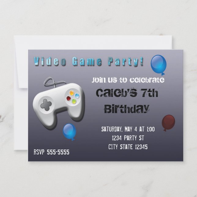 Vidéo Jeu Joueur Anniversaire Fête Invitation (Devant)