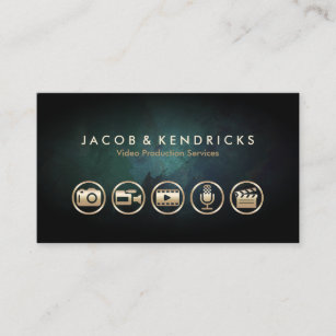 Video Production Services Gold Icons Teal Grunge Business Card