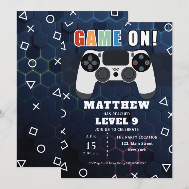 Videogame Controller Anniversaire Fête Invitation (Devant / Derrière)