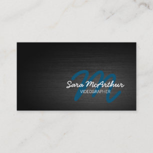 Videographer Dark Metal Cursive Monogram Business Card