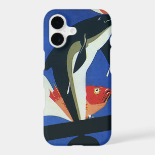 Vie marine vintage, dauphin et poisson d'or