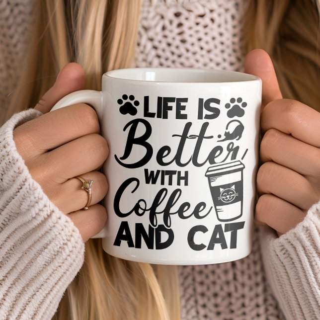 Vie mieux avec café et chat, mug amoureux de les c (Créateur téléchargé)