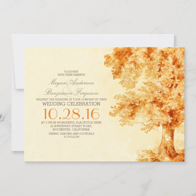 vieil arbre orange watercolor invitation mariage (Devant)