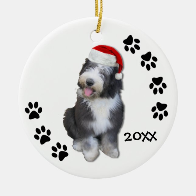 Vieil ornement anglais de Noël de chiot de chien (Devant)