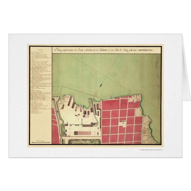 Vieille carte 1720 de ville de La Havane Cuba (Devant horizontal)