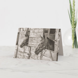 vieille carte de voeux pour chevaux stables