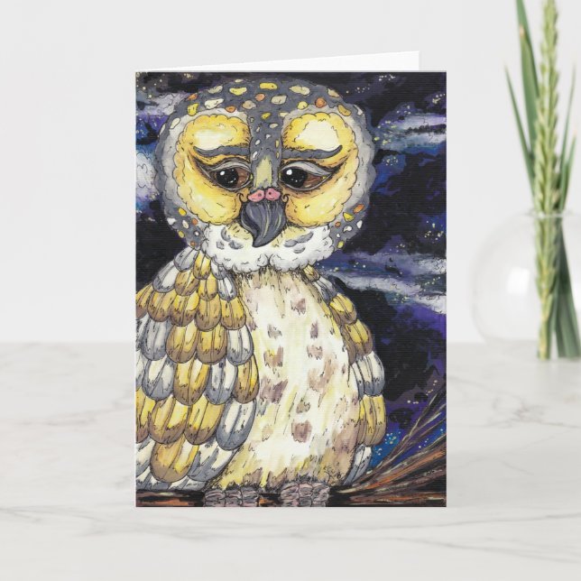 Vieille carte de voeux sage de hibou (Devant)