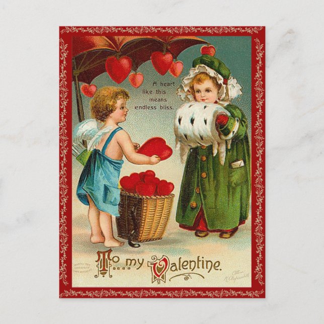 Vieille carte postale de Valentine de mode (Devant)