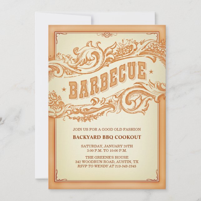 Vieille invitation occidentale authentique de BBQ (Devant)
