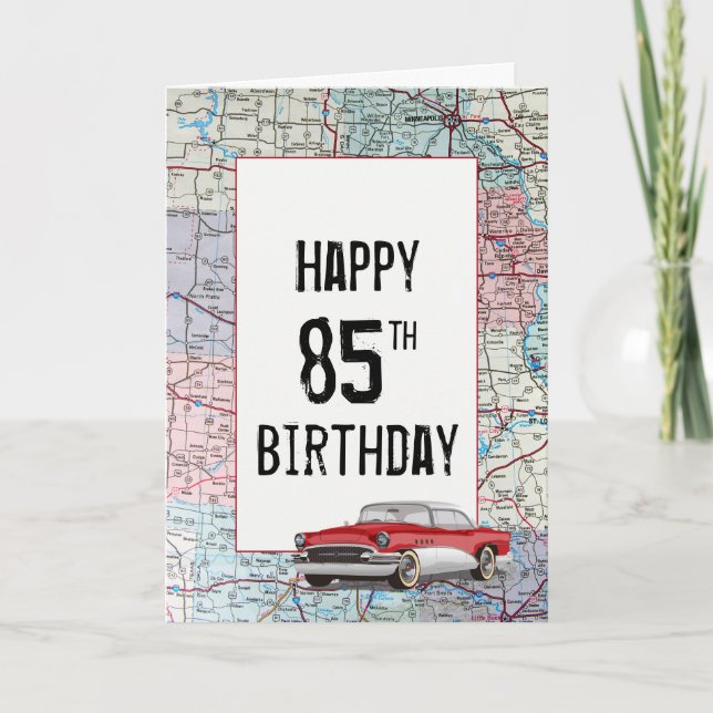 Vieille voiture sur la carte routière 85e annivers (Devant)