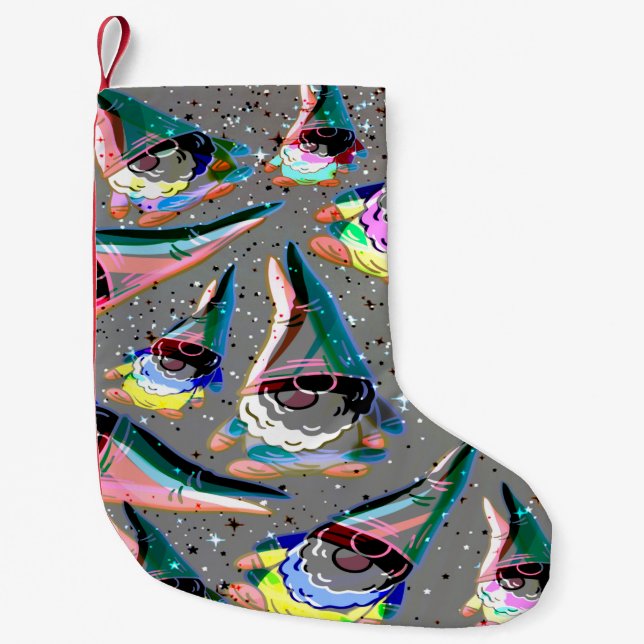 Viele bunte Weihnachts Gnome als Relief Small Christmas Stocking (Front)