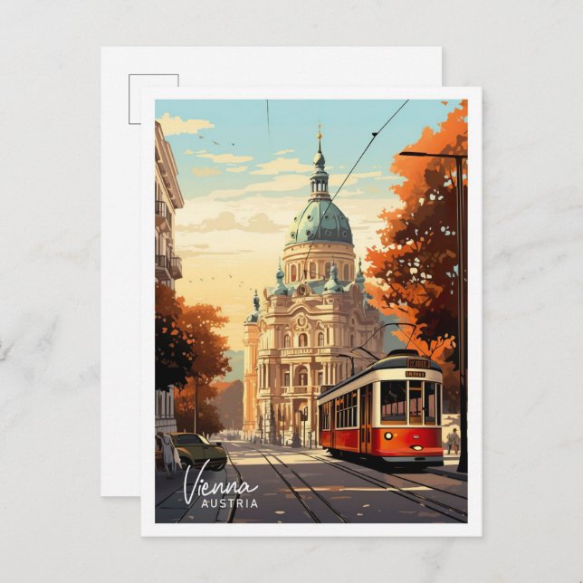 Vienna Austria Art Vintage Travel Illustration Postcard (Front/Back)
