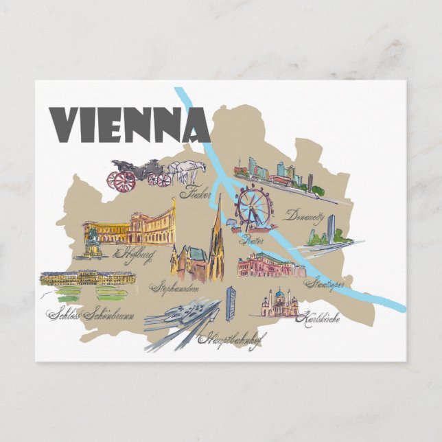 Vienna Austria Map Overview Postcard (Front)