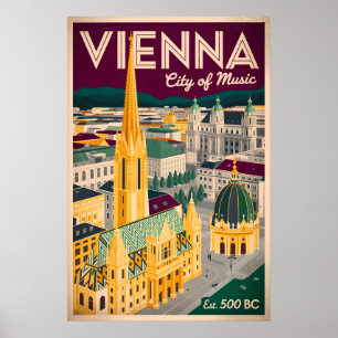 Vienna Austria Retro Skyline Cityscape Travel Poster