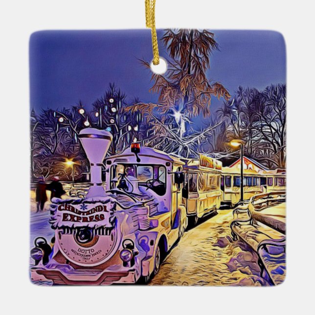 Vienna, Austria Snowy Train Christmas Ornament (Front)