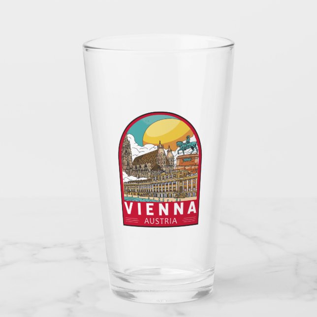 Vienna Austria Travel Retro Emblem Glass (Front)