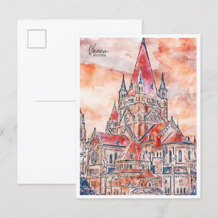 Vienna Austria vintage travel watercolor Postcard