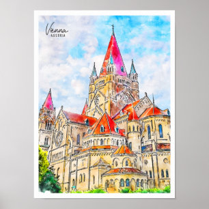 Vienna Austria vintage travel watercolor Poster