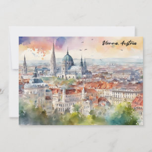 Vienna Austria Watercolor Painting Panorama View Card