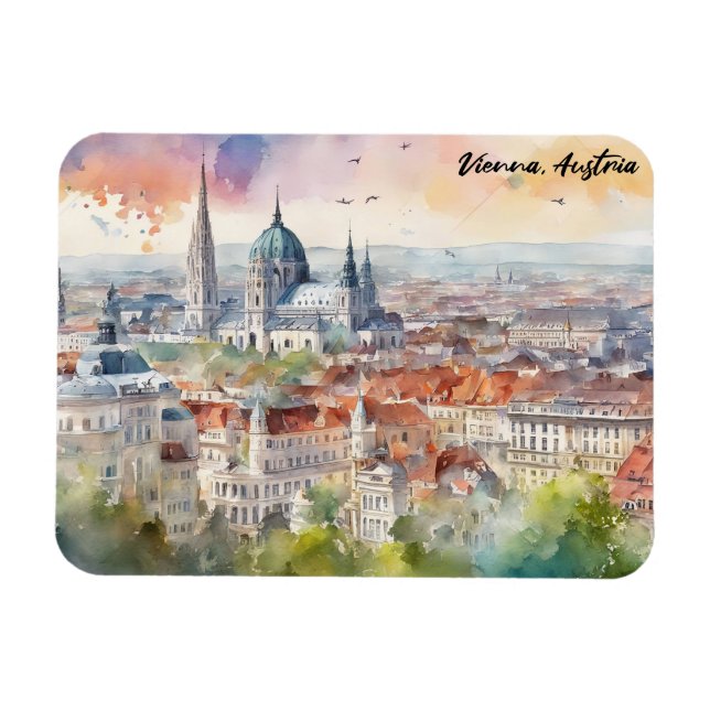 Vienna Austria Watercolor Painting Panorama View  Magnet (Horizontal)