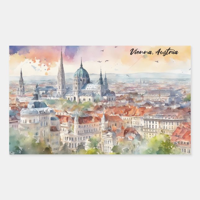 Vienna Austria Watercolor Painting Panorama View  Sticker (Front)