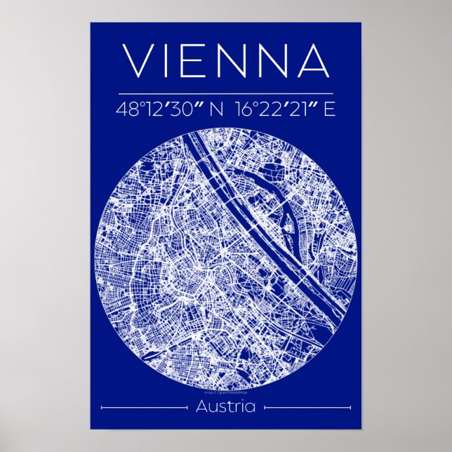 Vienna Blueprint City Map Poster Minimal Wall Art (Devant)