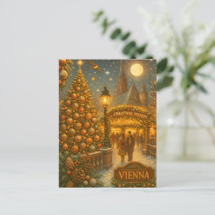 Vienna Christmas Market Vintage Holiday Travel Art Postcard