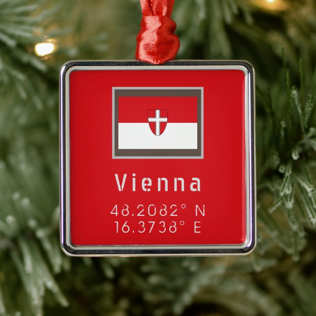Vienna Flag & Coordinates  Metal Ornament (Tree)