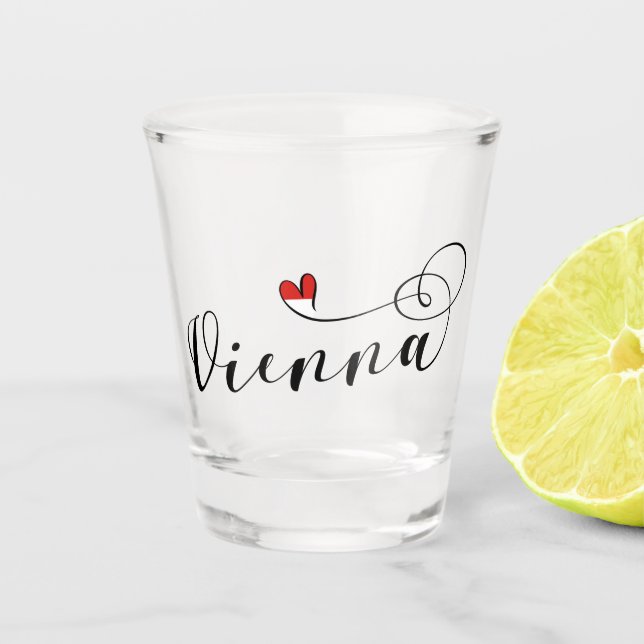Vienna Flag In Heart, Austria, Viennese Shot Glass (Front)