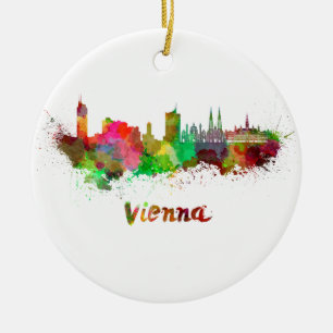 Vienna skyline in watercolor ceramic ornament