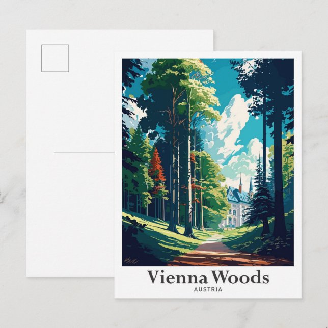 Vienna Woods Austria Vintage Travel Illustration Postcard (Front/Back)
