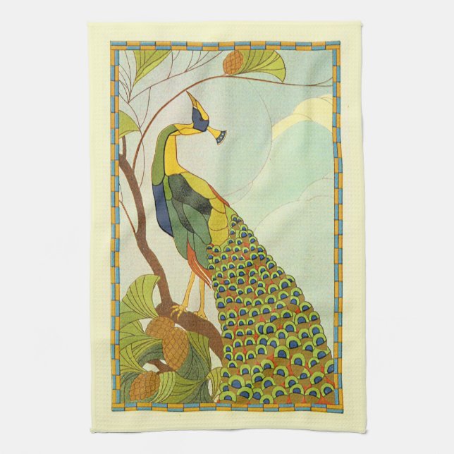 Viennese Art Nouveau Peacock Kitchen Towel (Vertical)