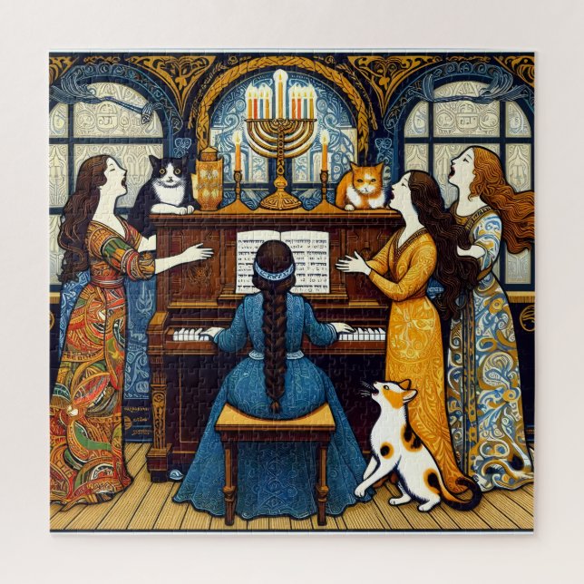 Viennese Secession Soirée with Cats, Hannukah Jigsaw Puzzle (Vertical)