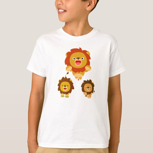 'Viens ! ! ' Trois mignons T-shirt Lions Cartoon E (Devant)