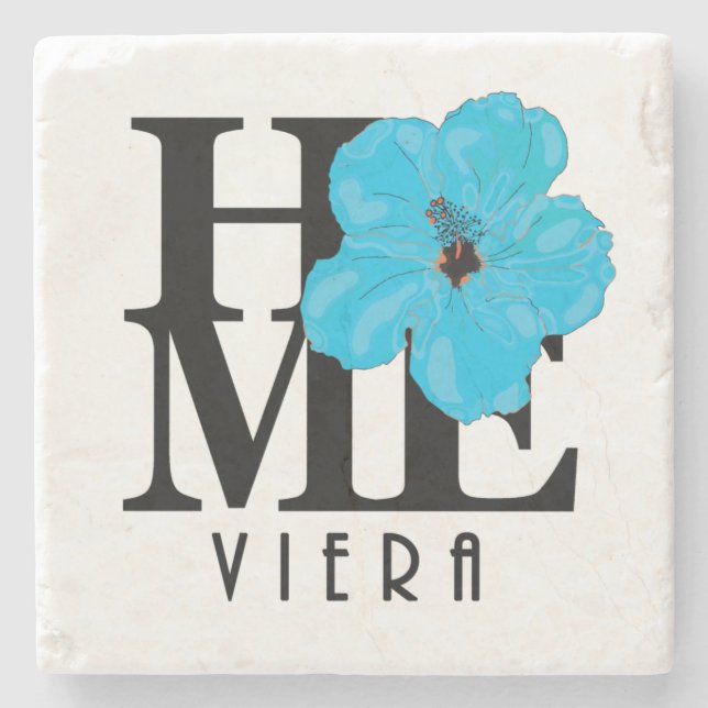 Viera HOME Blue Hibiscus Stone Coaster (Front)
