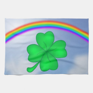Vierblättriges Kleeblatt mit Regenbogen Kitchen Towel