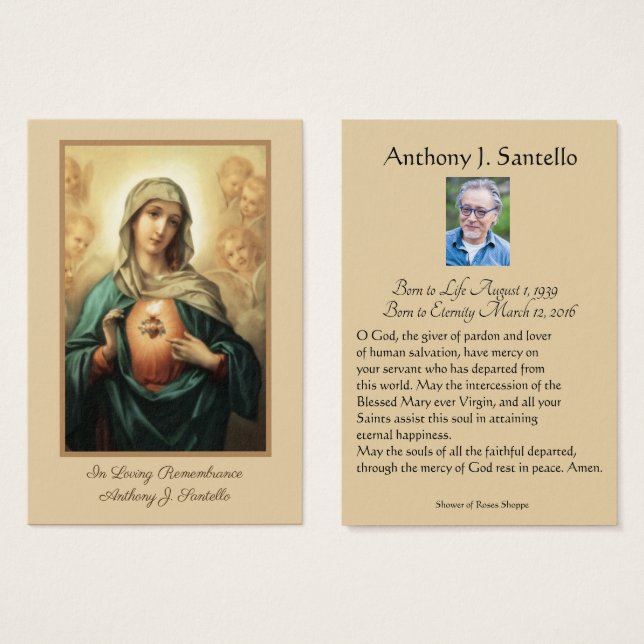 Vierge catholique Marie Prière funéraire Carte Sai (Devant & derrière)
