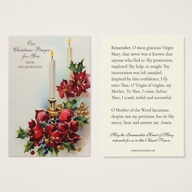 Vierge de Noël Marie Mémoire Prière Poinsettia (Devant & derrière)
