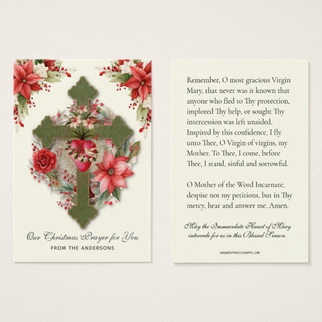 Vierge de Noël Marie Mémoire Prière Poinsettia (Devant & derrière)