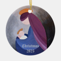 Vierge et huile d'enfant peinture ornement de Noël