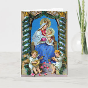 Vierge Marie, Anges et Bébé Jésus Carte de Noël