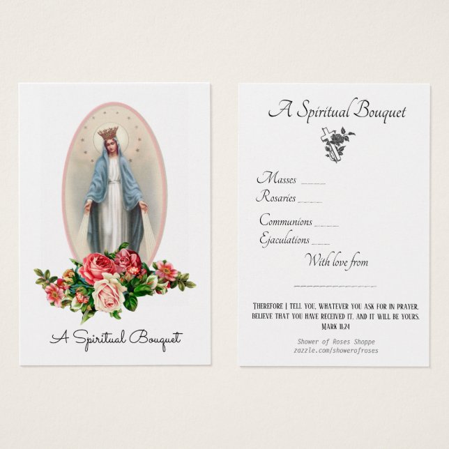 Vierge Marie Bouquet spirituel Prière Sainte Carte (Devant & derrière)