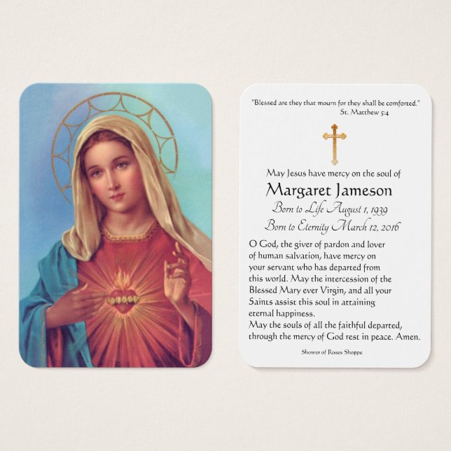 Vierge Marie Catholicisme Funéraire Carte Sainte - (Devant & derrière)