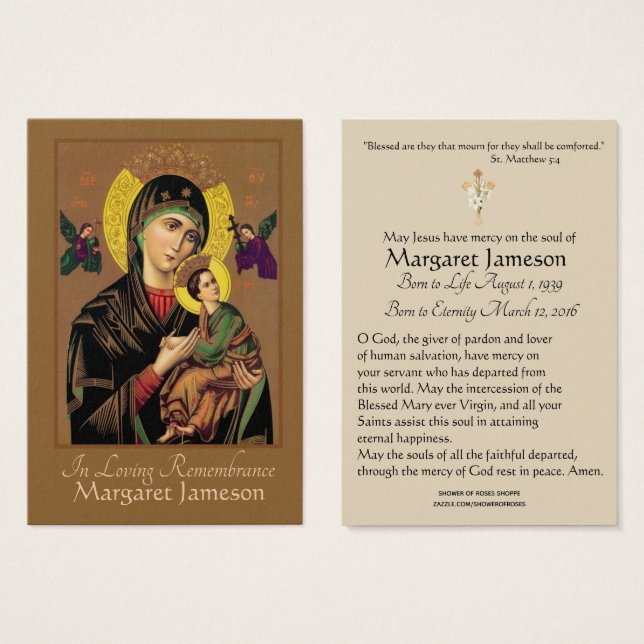Vierge Marie Catholique Prière funéraire Carte Sai (Devant & derrière)